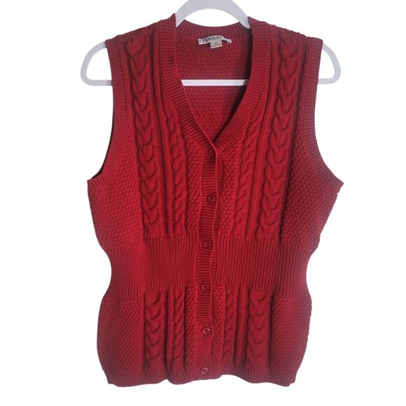 Pendleton Cable Knit Sweater Vest Women's Medium M Red Cotton Fisherman Holiday - Picture 1 of 10